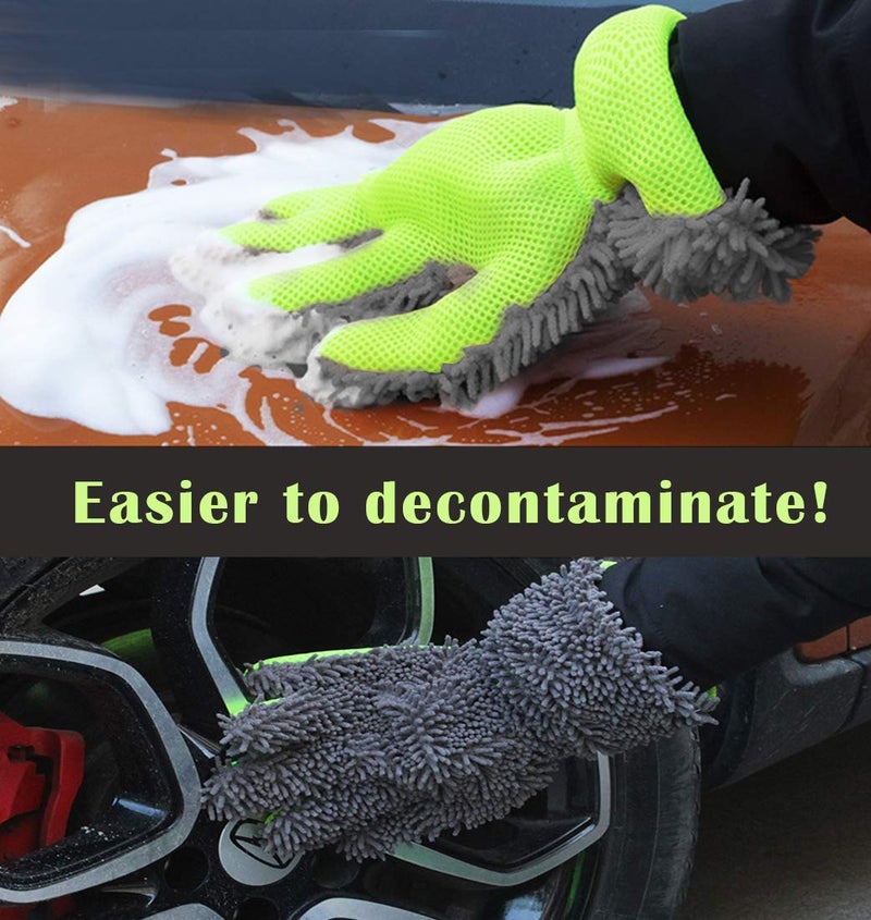 BokWin 2-Pack Car Wash Mitt Scratch Free, 5-Finger Microfiber Wash Mitts, Car Interior Exterior Cleaning Gloves, Auto Chenille Washing Sponge Kits for Cleaning Wheel Tight Spot - Image 4
